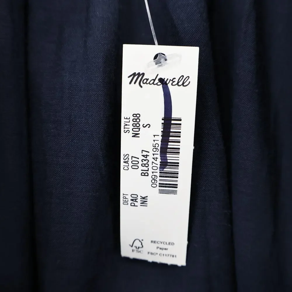 NWT Madewell Shirred Long-Sleeve Flowy V-Neck Top Ink Navy Blue Size Small - Picture 10 of 10